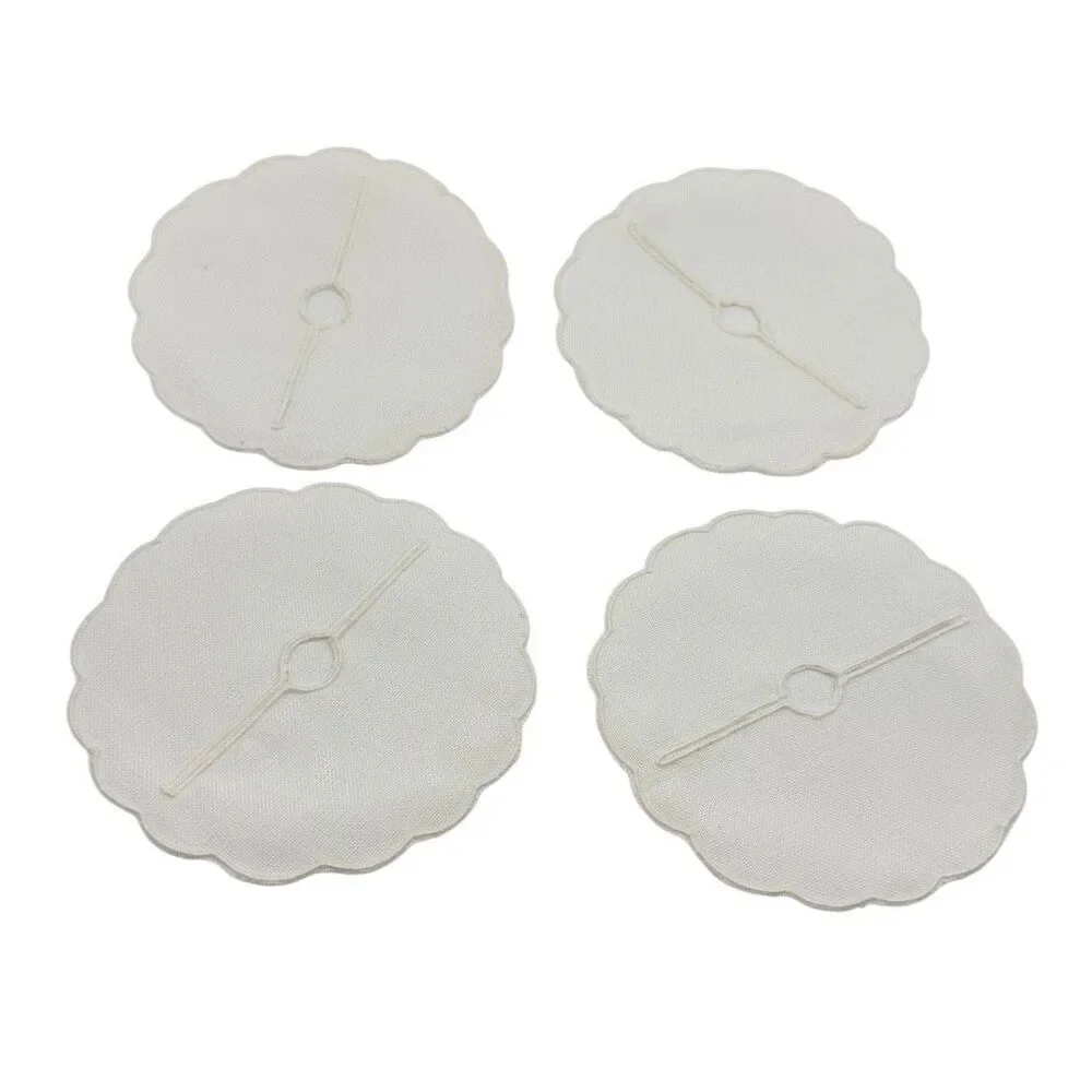 Linen Wine Glass Coasters 4” Round Vintage Set of 4 White